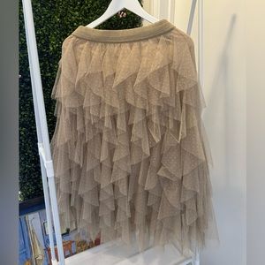 NWT Anthropologie The Cheri Ruffle Tulle Midi Skirt Beige Moss Small Petite